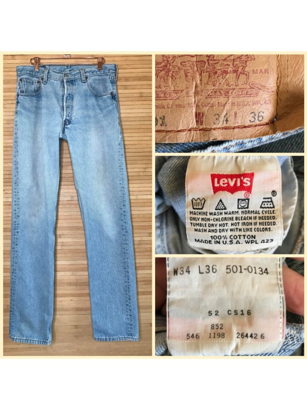 Vintage Levi's 501 Button Fly Made in USA 1998 90s Jeans Actual 31 x 35 Levi VTG